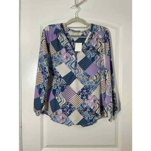Anthropologie Blouse Small Purple Patchwork Cottage Core Modest Office NWT - Picture 1 of 6